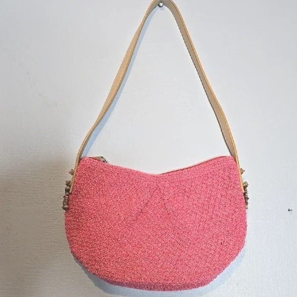 Elka Accessories Knit Shoulder Bag Pink Beaded Spring Cottagecore Y2k Boho‎